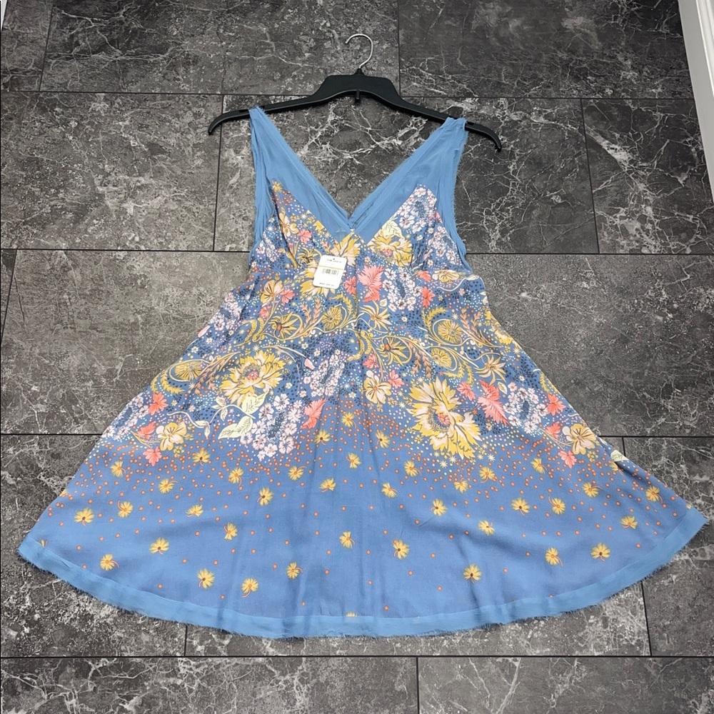 Free People Floral V-Neck Mini Slip Dress - size S